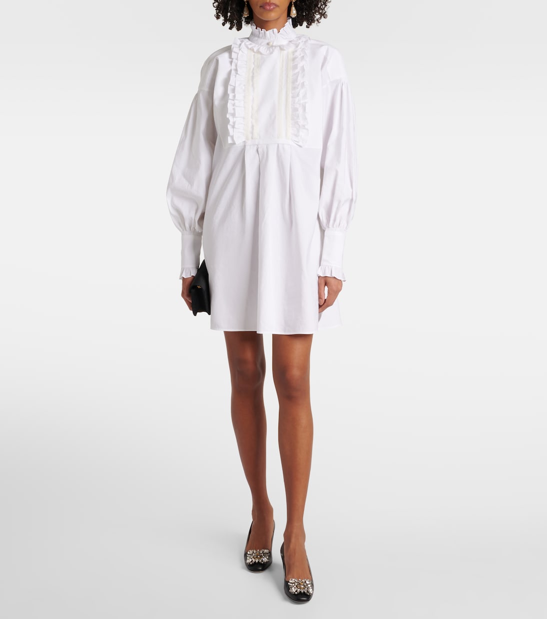 Мини-платье из хлопка, льна и шелка с оборками Valentino, Bianco — фото 2