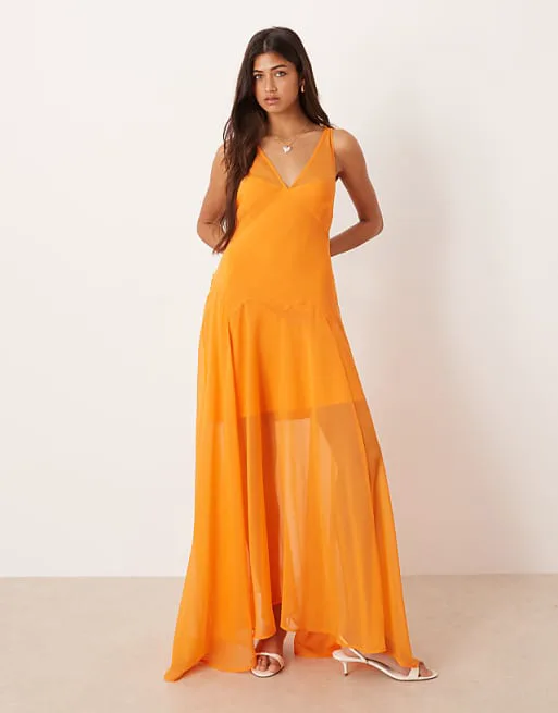 

Ярко-оранжевое шифоновое платье макси на бретелях ASOS DESIGN