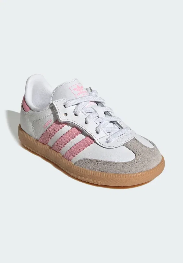 Кроссовки детские Adidas Originals Samba OG, бело-розовые с бежевой подошвой — фото 2