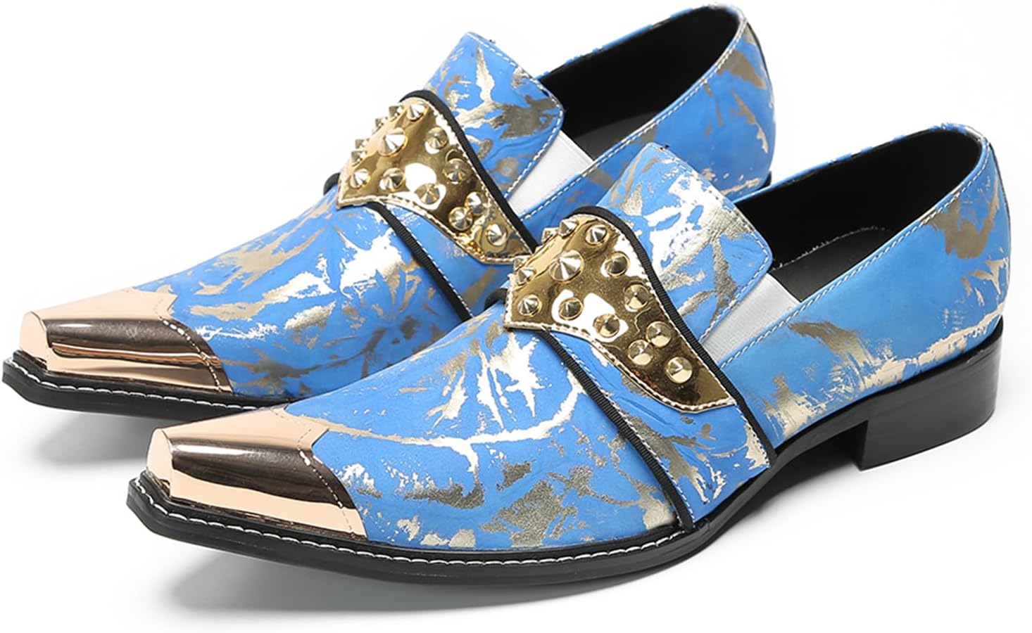 

Мужские лаковые лоферы Dacnakby, роскошные туфли без шнуровки с золотым ремешком с заклепками, черные с тиснением под крокодила и металлическим носком, для свадеб, вечеринок и официальной работы