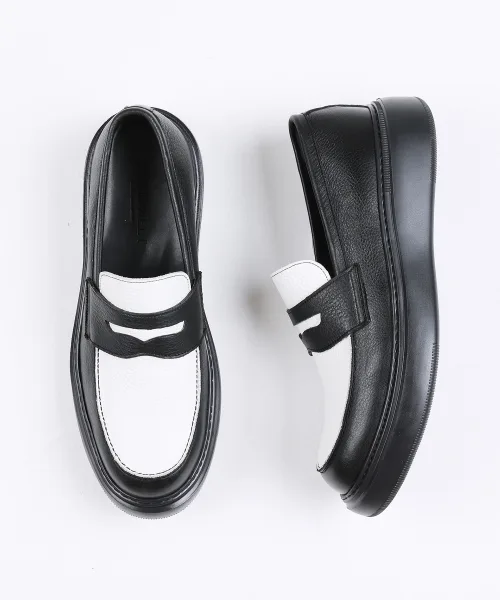 Мужские лоферы из натуральной кожи комбинированные Dunk White Combi Penny Loafers BRENOWELT