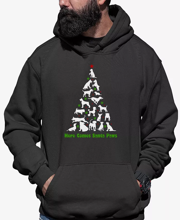 

Мужская толстовка с капюшоном Here Comes Santa Paws и принтом LA Pop Art, серый