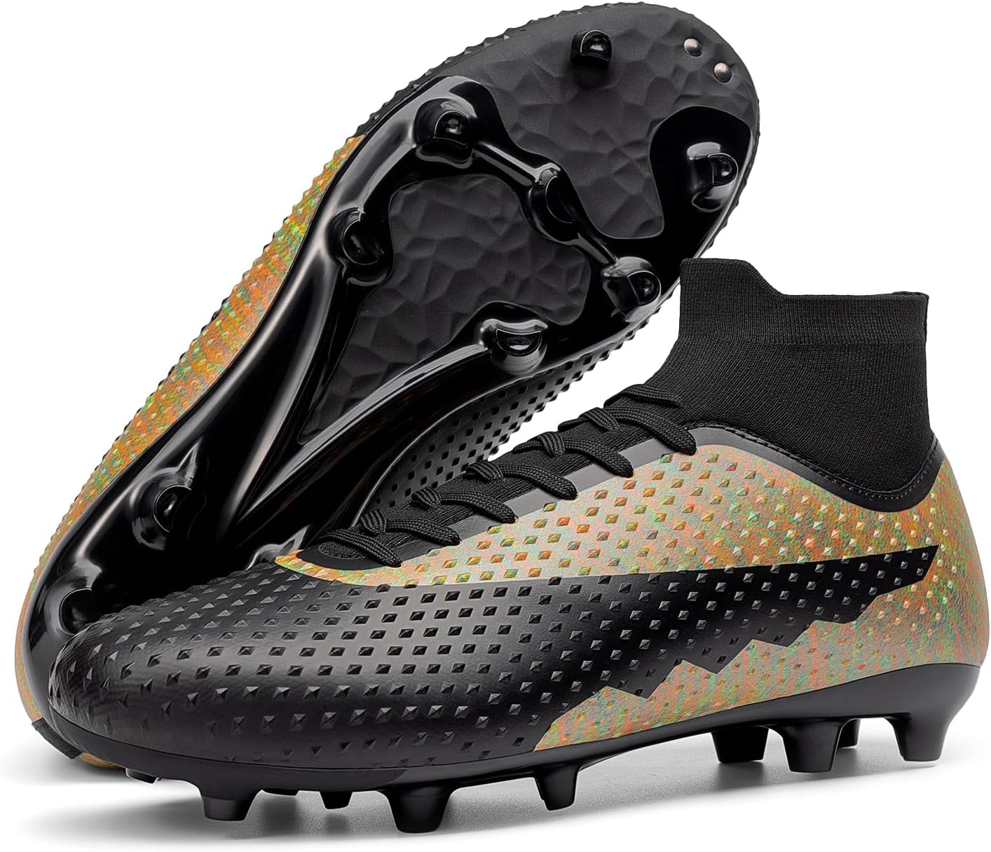 

Мужские футбольные бутсы DREAM PAIRS для твердого покрытия с высоким берцем FG/AG, профессиональные тренировочные легкие футбольные кроссовки, черный/оранжевый