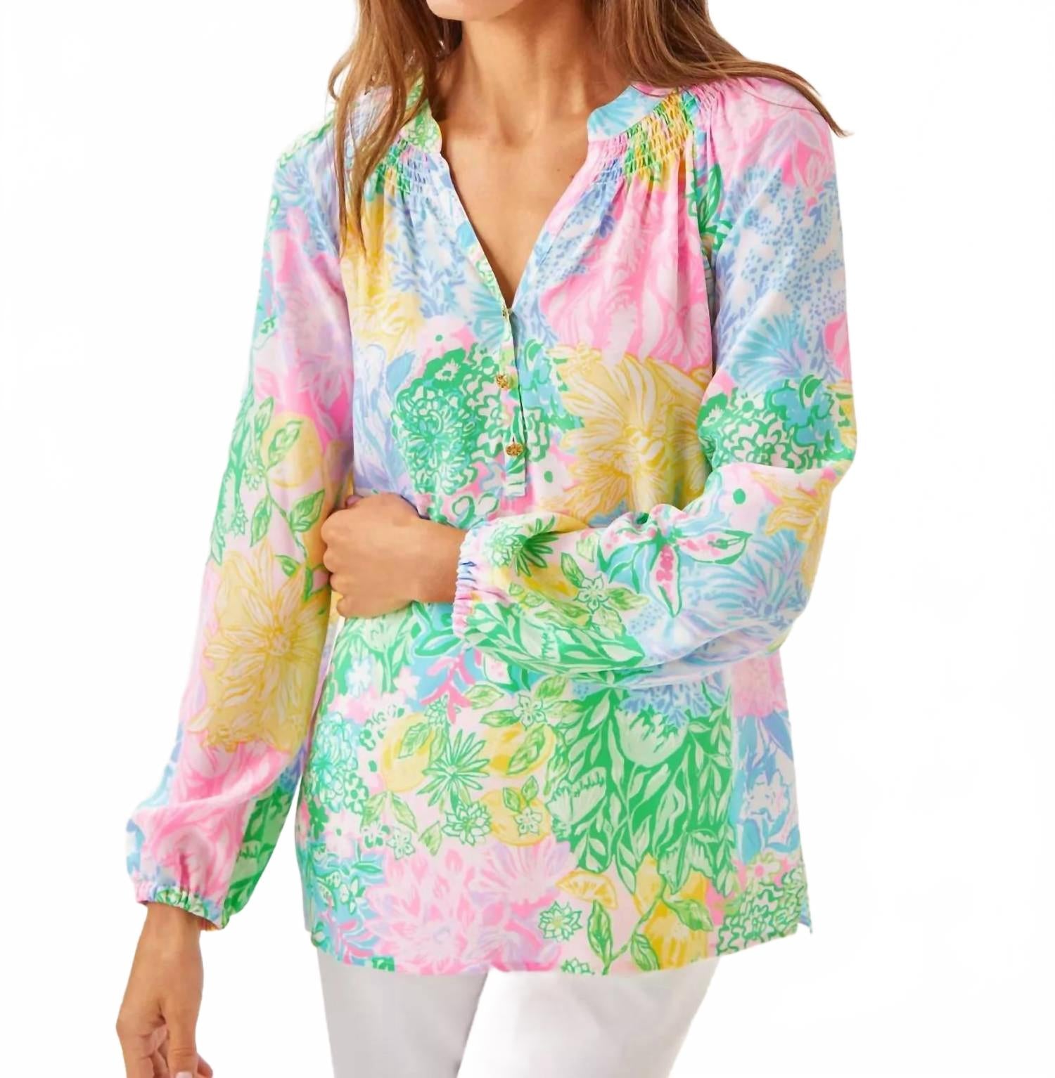 

Топ Elsa с длинными рукавами в разноцветном веселом принте Lilly Pulitzer, мультиколор