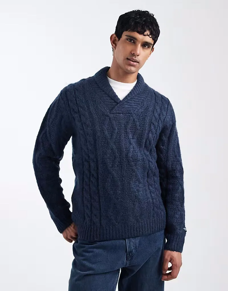Свитер Levi's Polaris с воротником-шалью и косами, темно-синий меланж