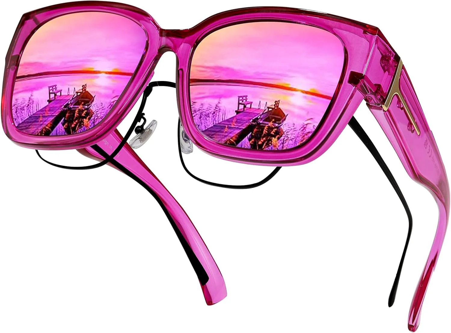 

Поляризованные солнцезащитные очки LVIOE для женщин и мужчин, увеличенного квадратного размера, с защитой от УФ-излучения, A07 Clear Purple Frame/Purple Lens