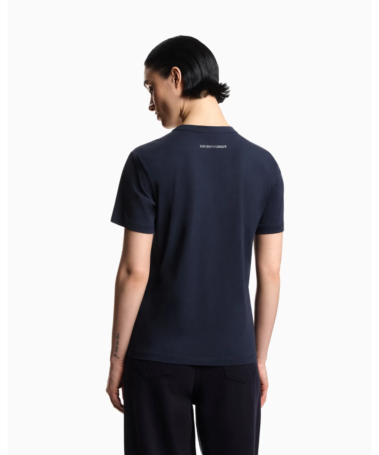 Женская футболка Emporio Armani Icon из хлопка с логотипом белого цвета — фото 4