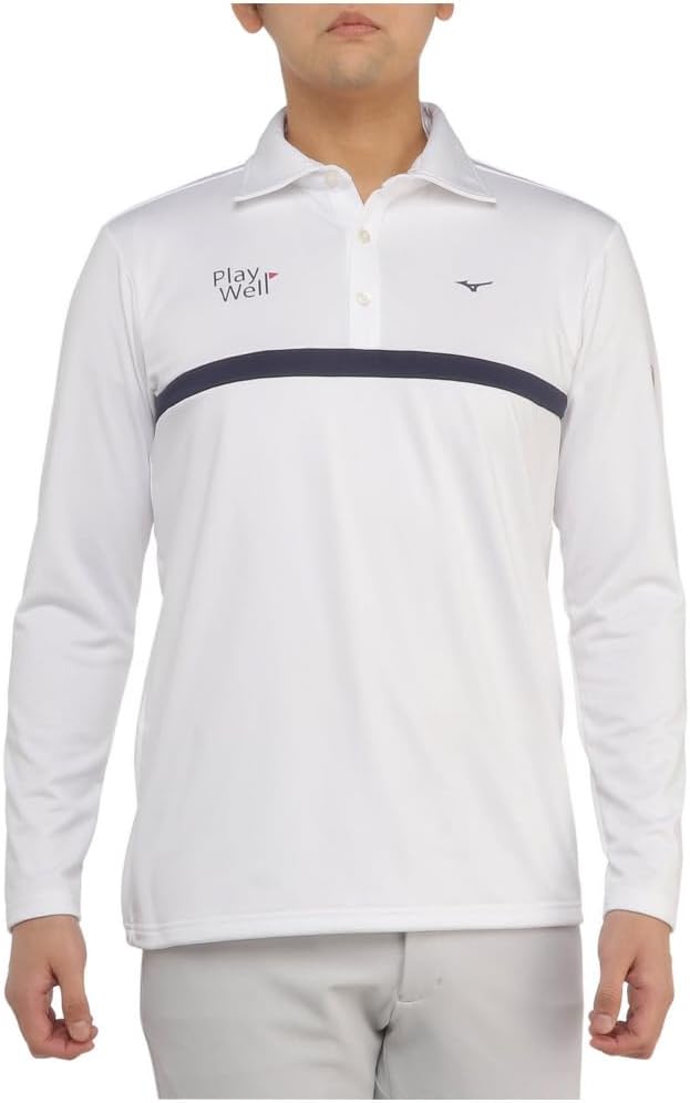 

Мужская рубашка-поло для гольфа MIZUNO с принтом на воротнике, длинными рукавами и флисовой подкладкой (E2MAA521), белый