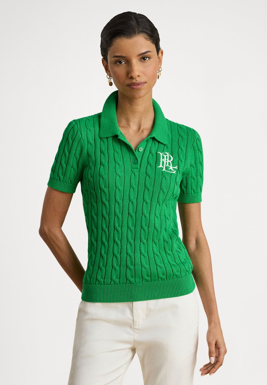 

Поло Lauren Ralph Lauren CABLE KNIT COTTON POLO JUMPER, Stem/Evergreen