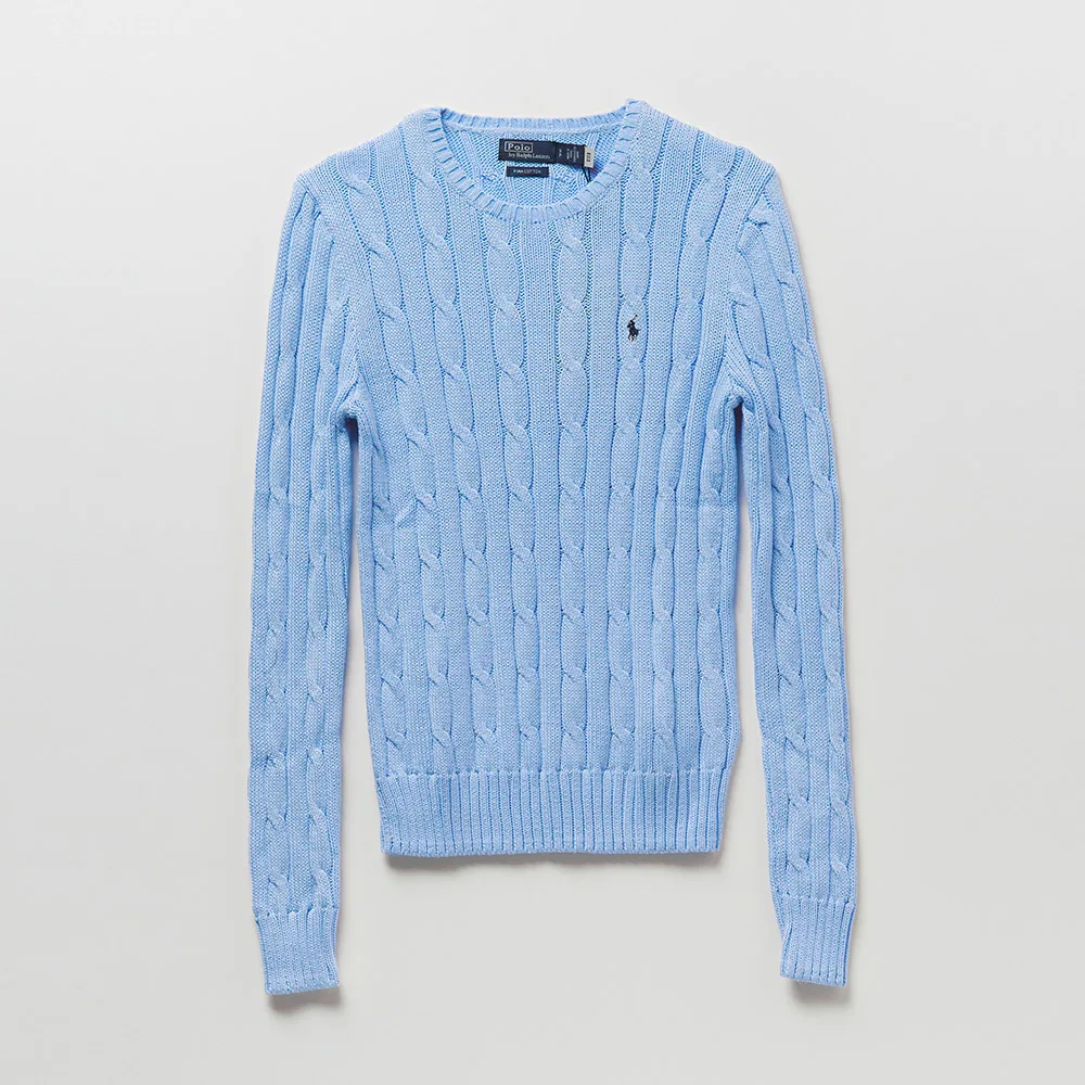 Женский хлопковый свитер с круглым вырезом, светло-голубой, от Polo Ralph Lauren