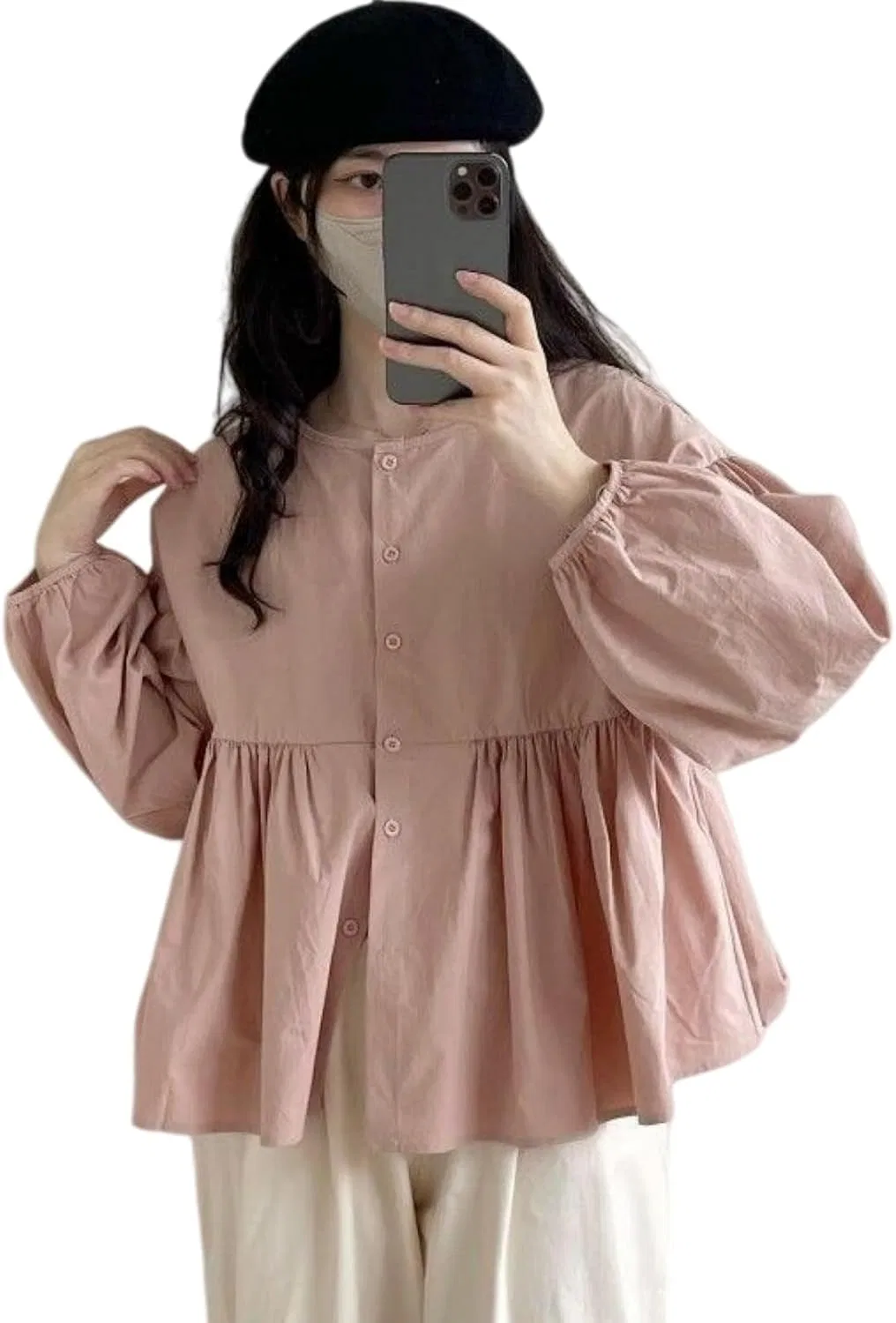Блуза с объемными рукавами, женская, Pink