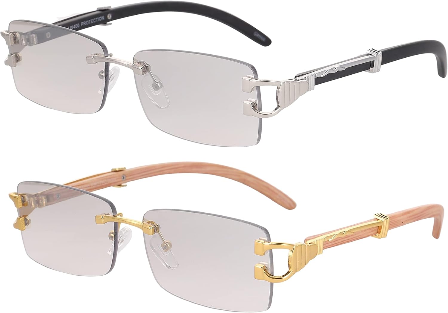 

Безупречные - Мужские модные золотистые стильные очки с прозрачными линзами, прямоугольные, в стиле ретро, ​​без оправы, солнцезащитные очки для женщин FLAWLESS EYEWEAR, Silver/Clear and Wood/Clear