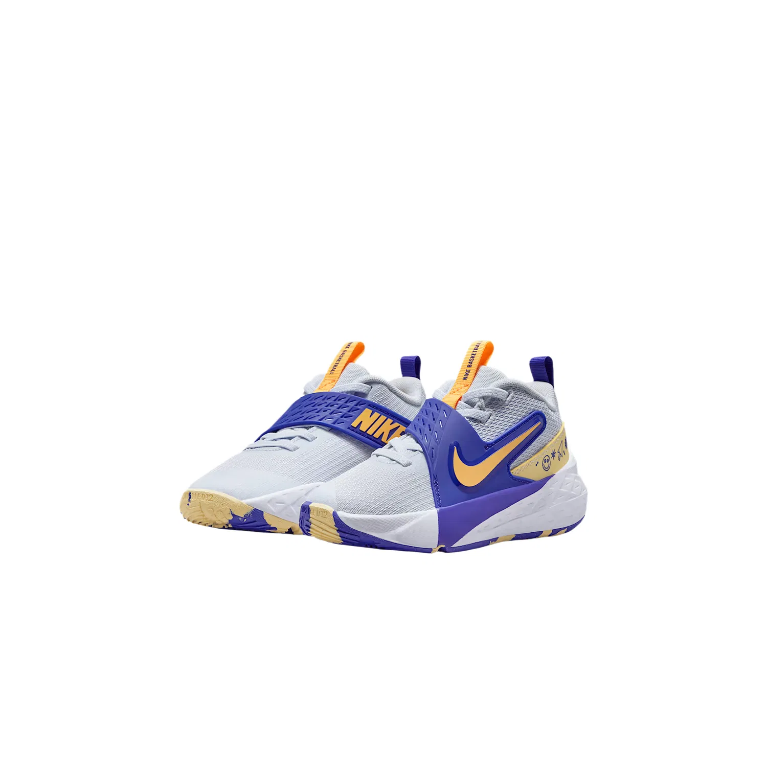 Кроссовки детские Team Hustle D 12 Mesh Breathable Low top Running Shoes Nike, Soccer Gray/Slate Blue/Soft Yellow/Laser Orange — фото 3