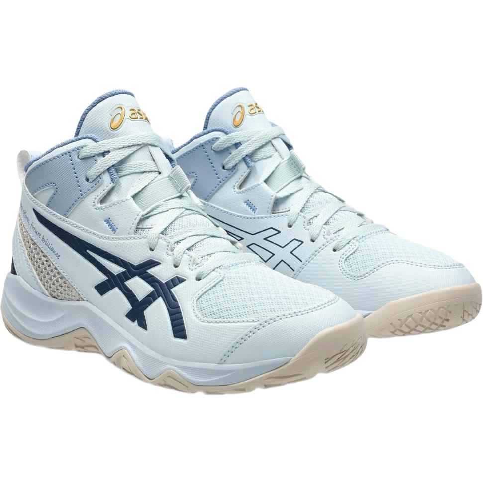 ASICS Dunkshot MB 10 Mid Top детские баскетбольные кроссовки white blue kids — фото 3