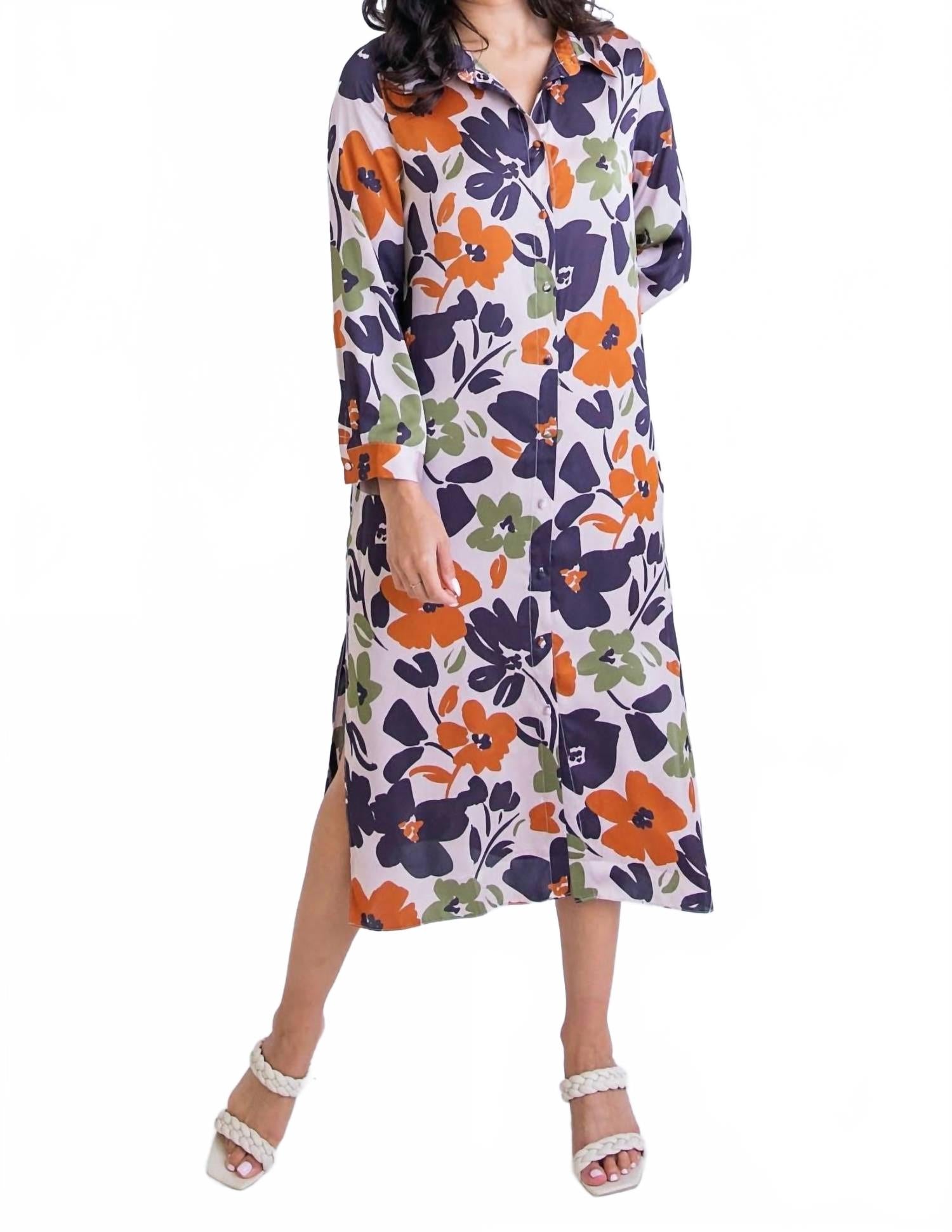 

Многоцветное платье миди из цветочного сатина с карманом Karlie, мультиколор