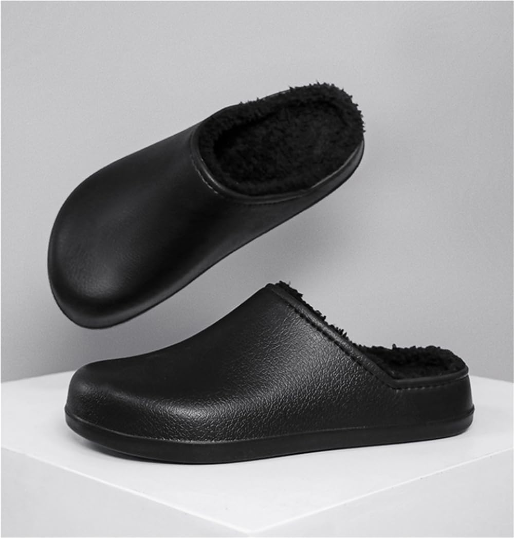 Тапочки Abborora Mens из пены с эффектом памяти с флисовой подкладкой для дома для мужчин, закрытые, водонепроницаемые, противоскользящие, зимние теплые тапочки, черный — фото 3