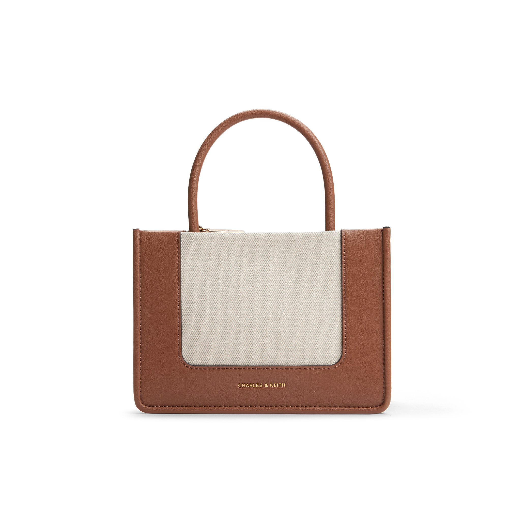 

CHARLES&KEITH Сумка через плечо из полиуретана и ткани среднего размера женская в темном джинсовом синем и бежево-коричневом цветах, Tan Tea Brown