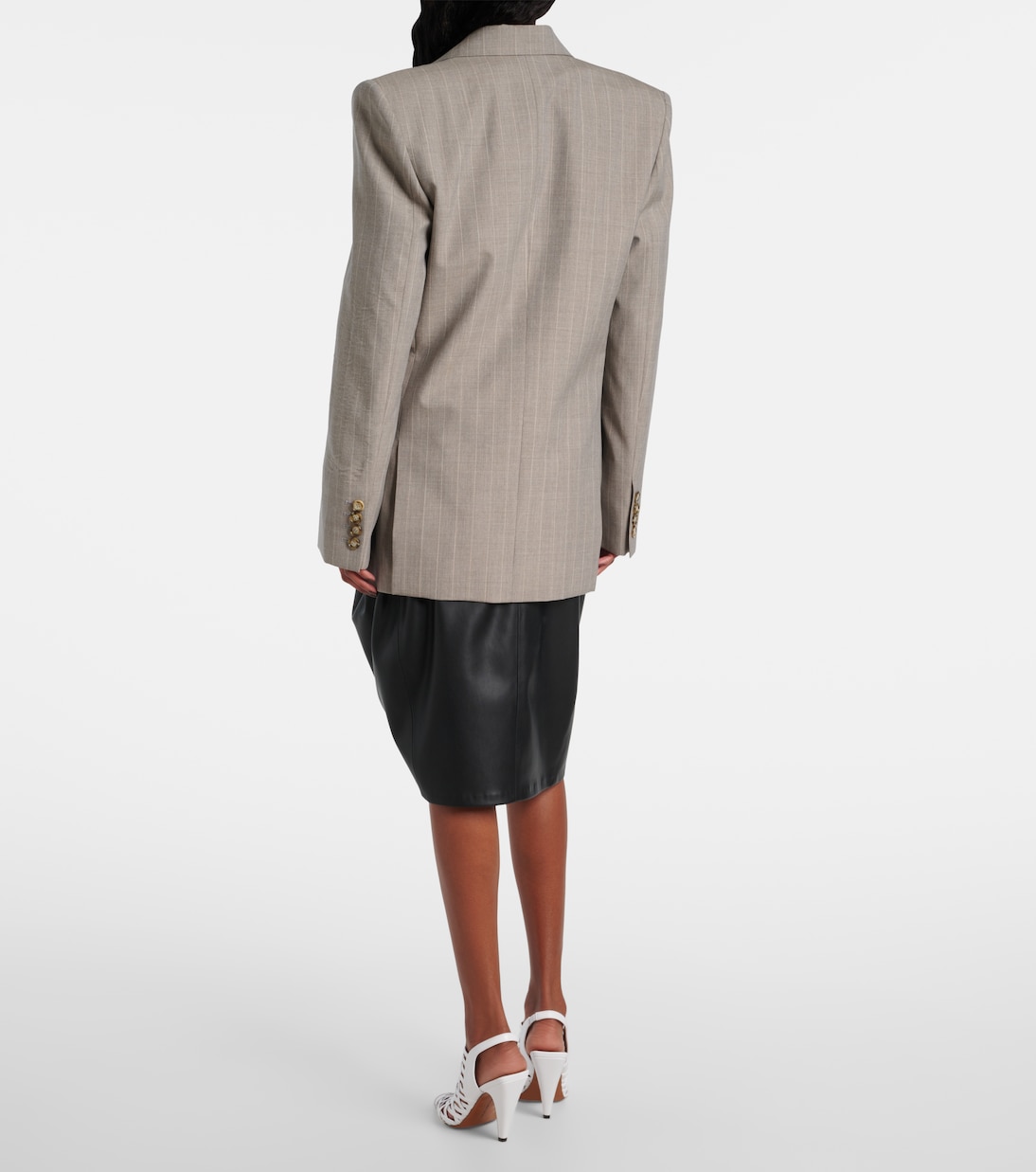 Двубортный шерстяной блейзер свободного кроя Stella McCartney, Stone — фото 3