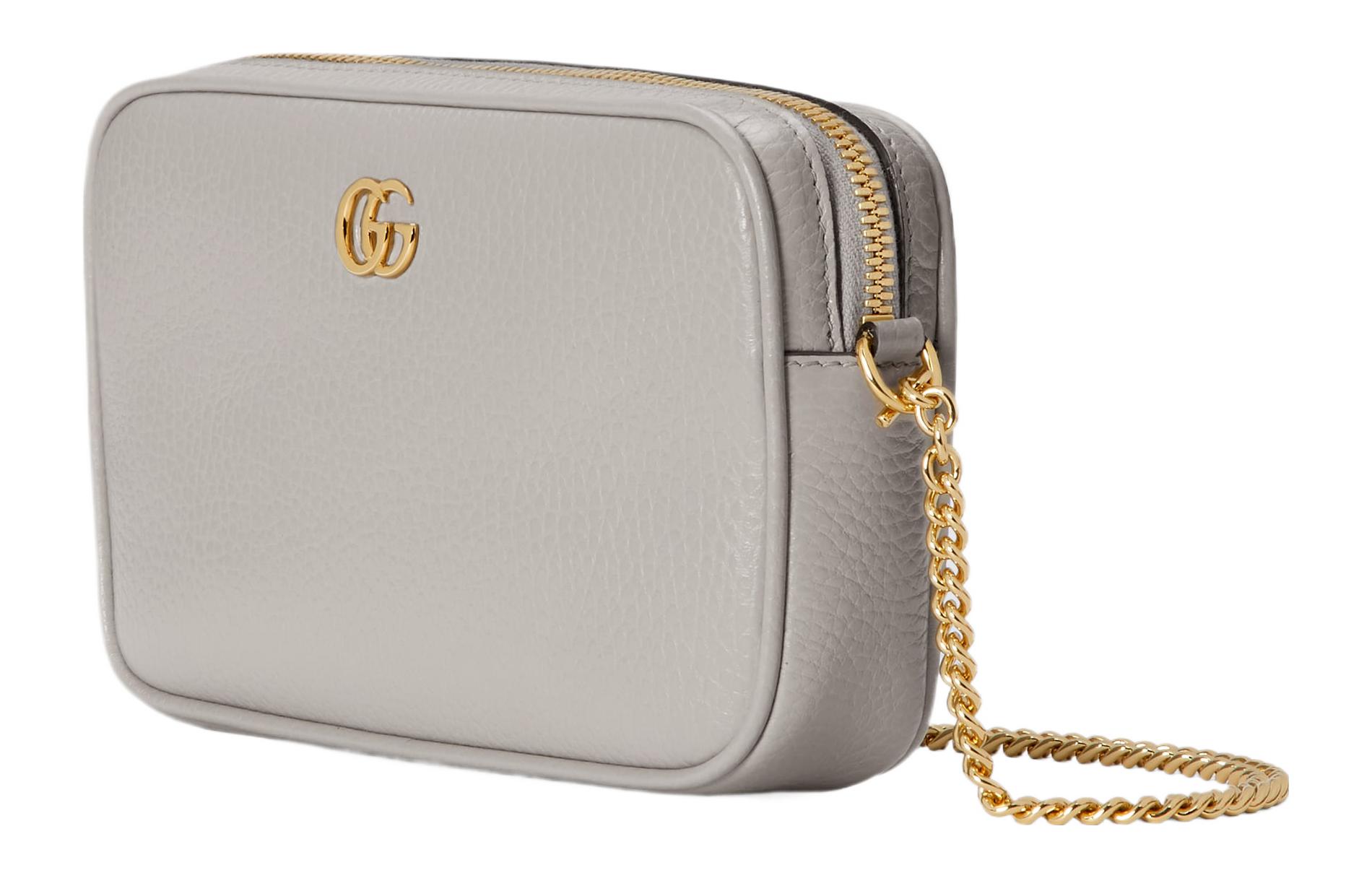 Женская кожаная сумка Gucci GG Marmont через плечо, серая — фото 2