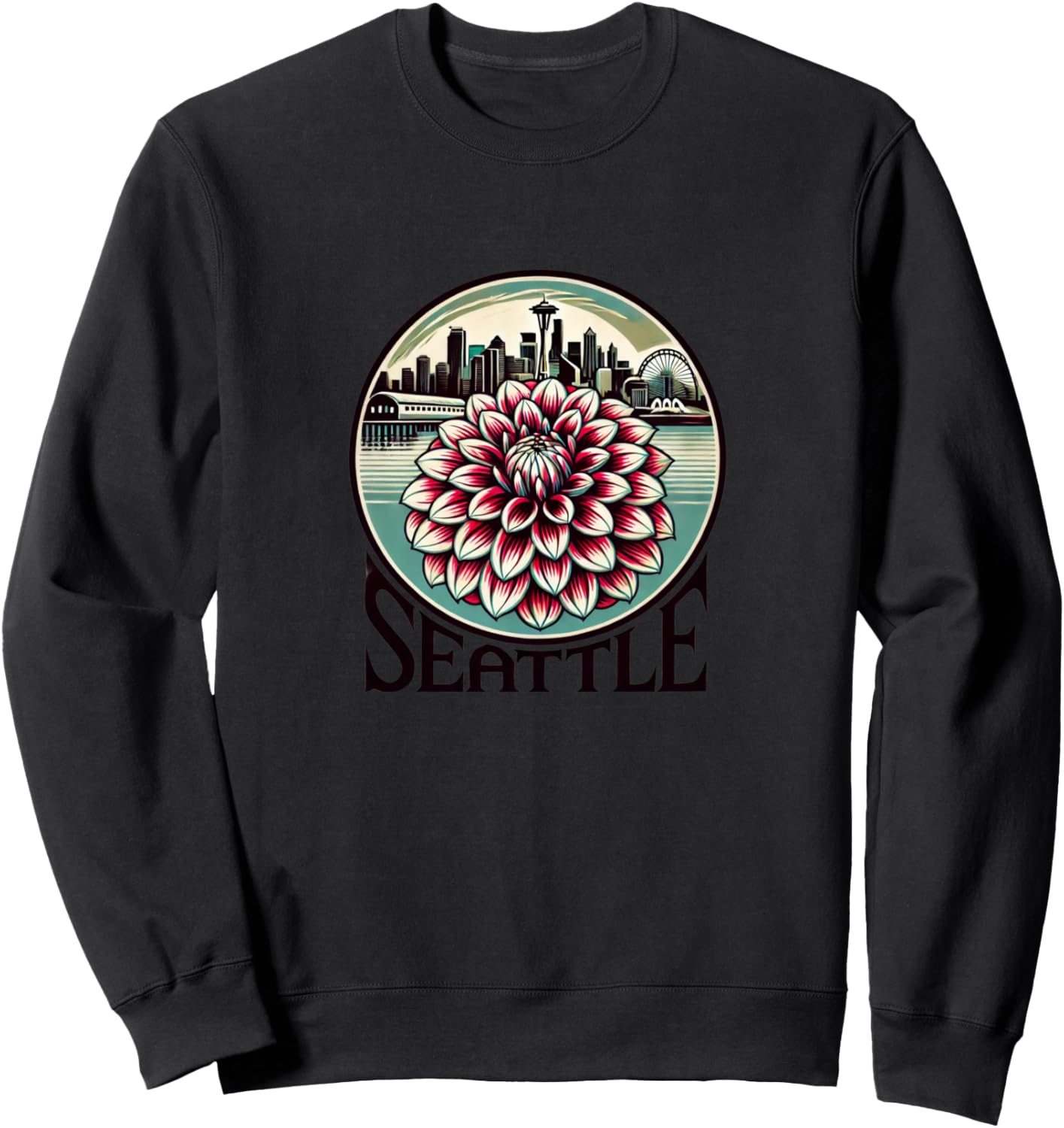 

Толстовка с изображением георгина, Сиэтл, Вашингтон Vintage Seattle Loves Snugg, черный