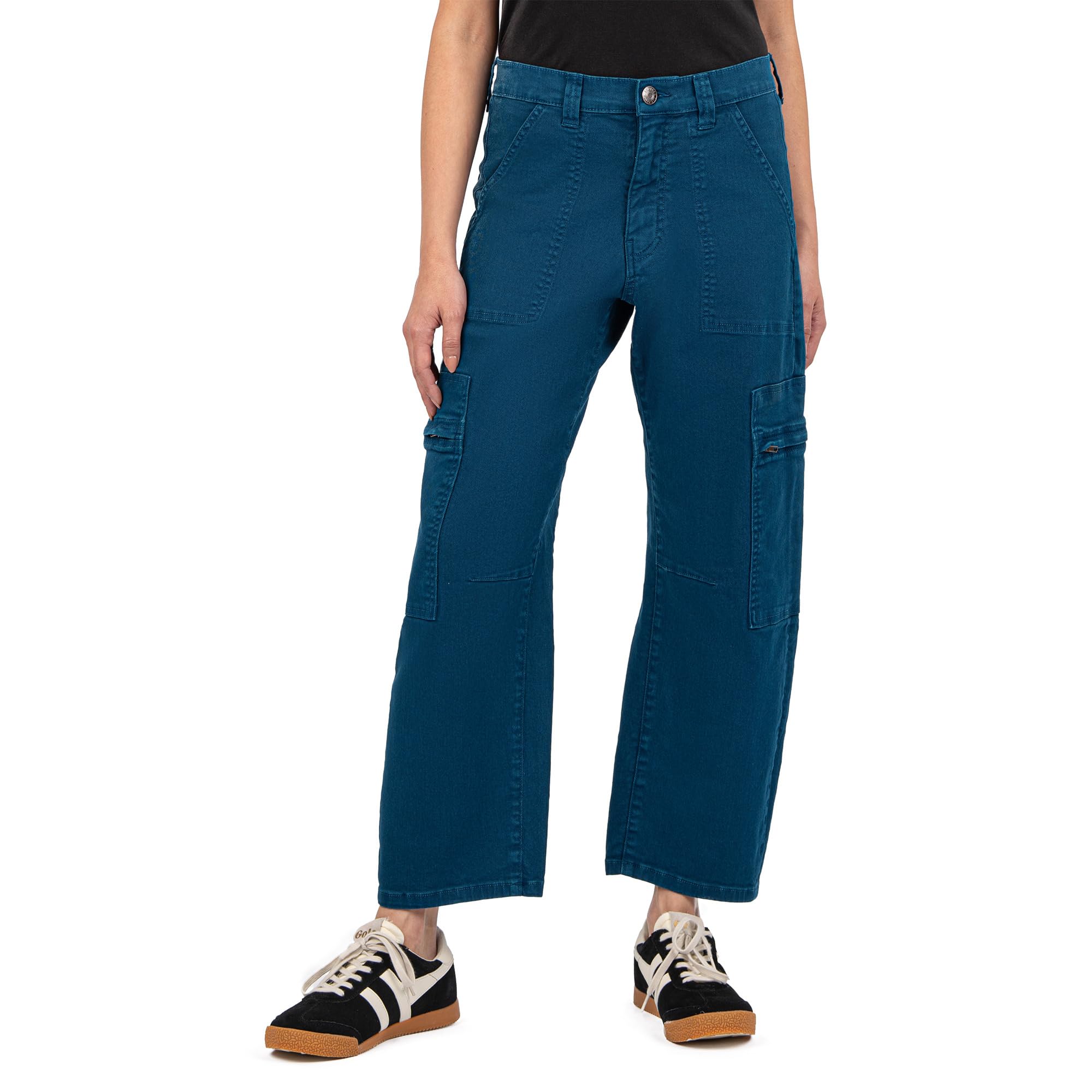 

Джинсы KUT from the Kloth Kaya High-Rise Straight Leg Front Slash Pockets Cargo In Teal Blue, Teal Blue
