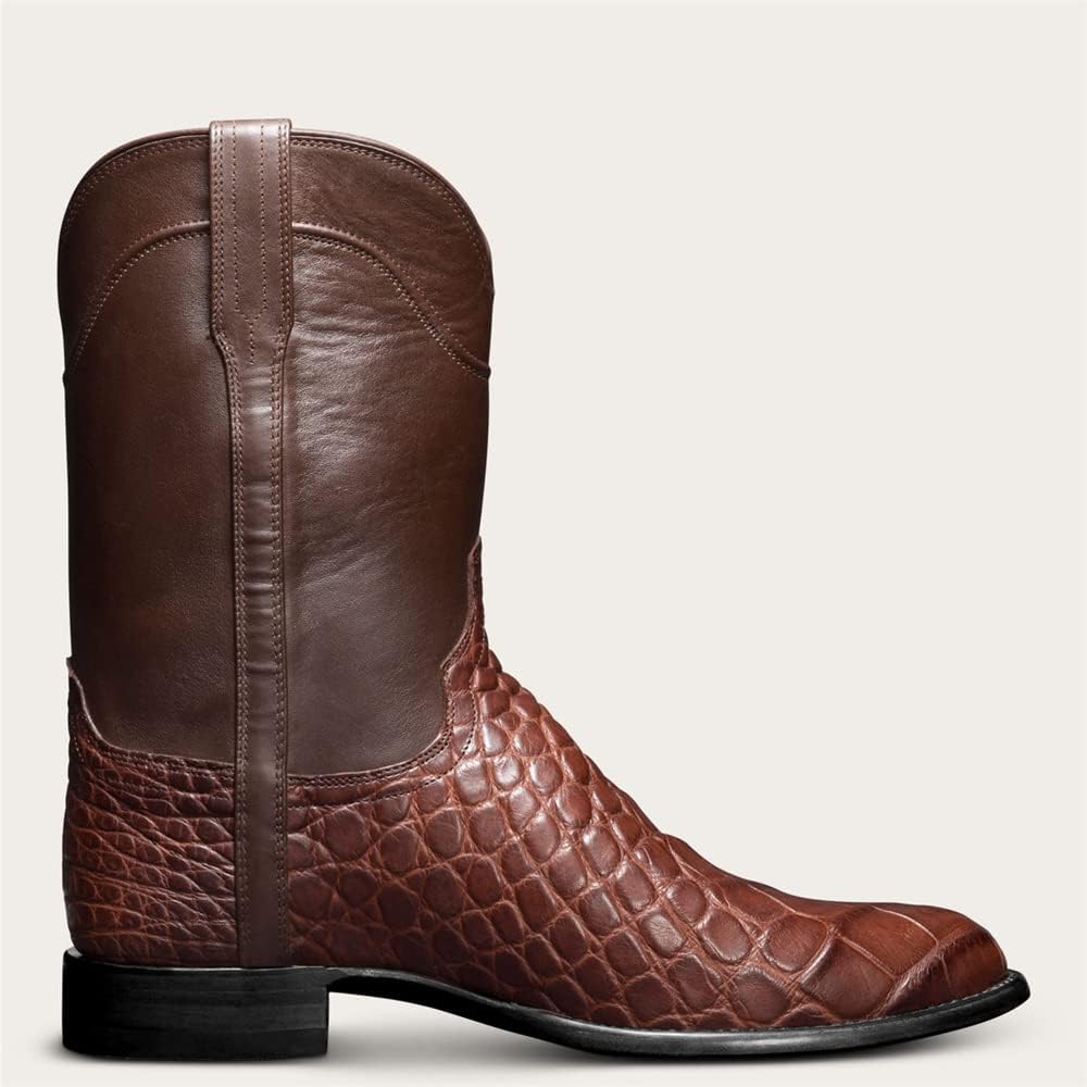 Мужские модные ковбойские сапоги CHUUMEE с круглым носком, вышивкой и прочным дизайном в западном стиле, коричневый — фото 3