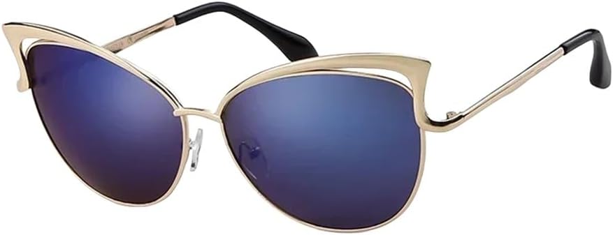 

Металлические солнцезащитные очки «кошачий глаз», модные, персонализированные, для женщин и мужчин, яркие, для вечеринок, с защитой от УФ-излучения UV400 UJNHGQ, C12 Gold Blue