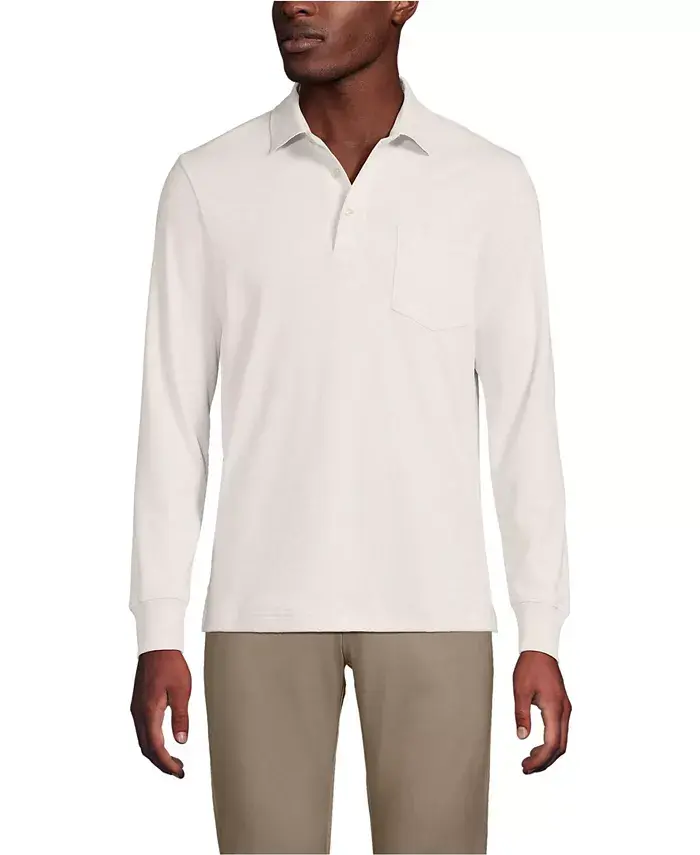 

Большая и высокая длинная рубашка поло из хлопка супима с карманом Lands' End, белый