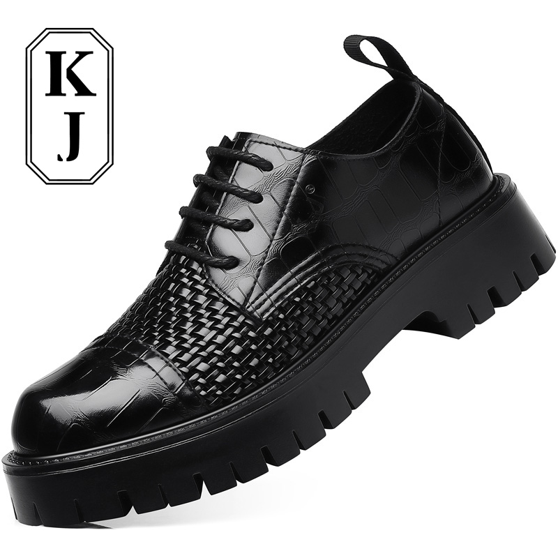 Мужские туфли KJ-516 Black со скрытой платформой 6 см черные, цвет KJ-516 Black Hidden Wedge 6cm — фото 3