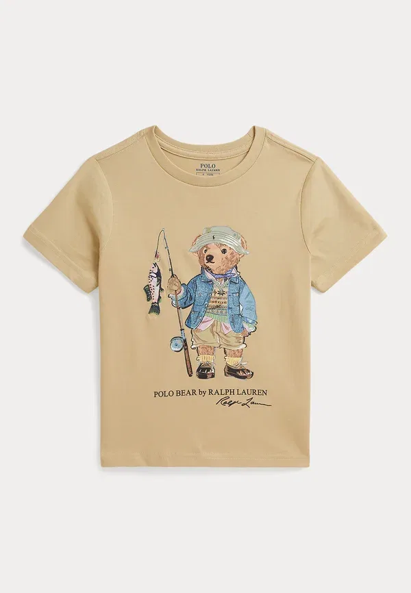 Футболка Polo Ralph Lauren Polo bear cotton jersey tee 2 6y print t-shirt, кремово-белый