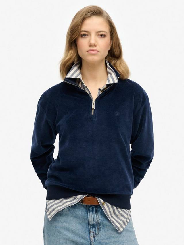 

Велюровый джемпер на молнии 1/2 дюйма Superdry, цвет Richest Navy
