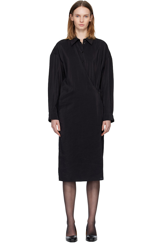 

Платье миди с прямым воротником и перекрученным низом Lemaire, черный