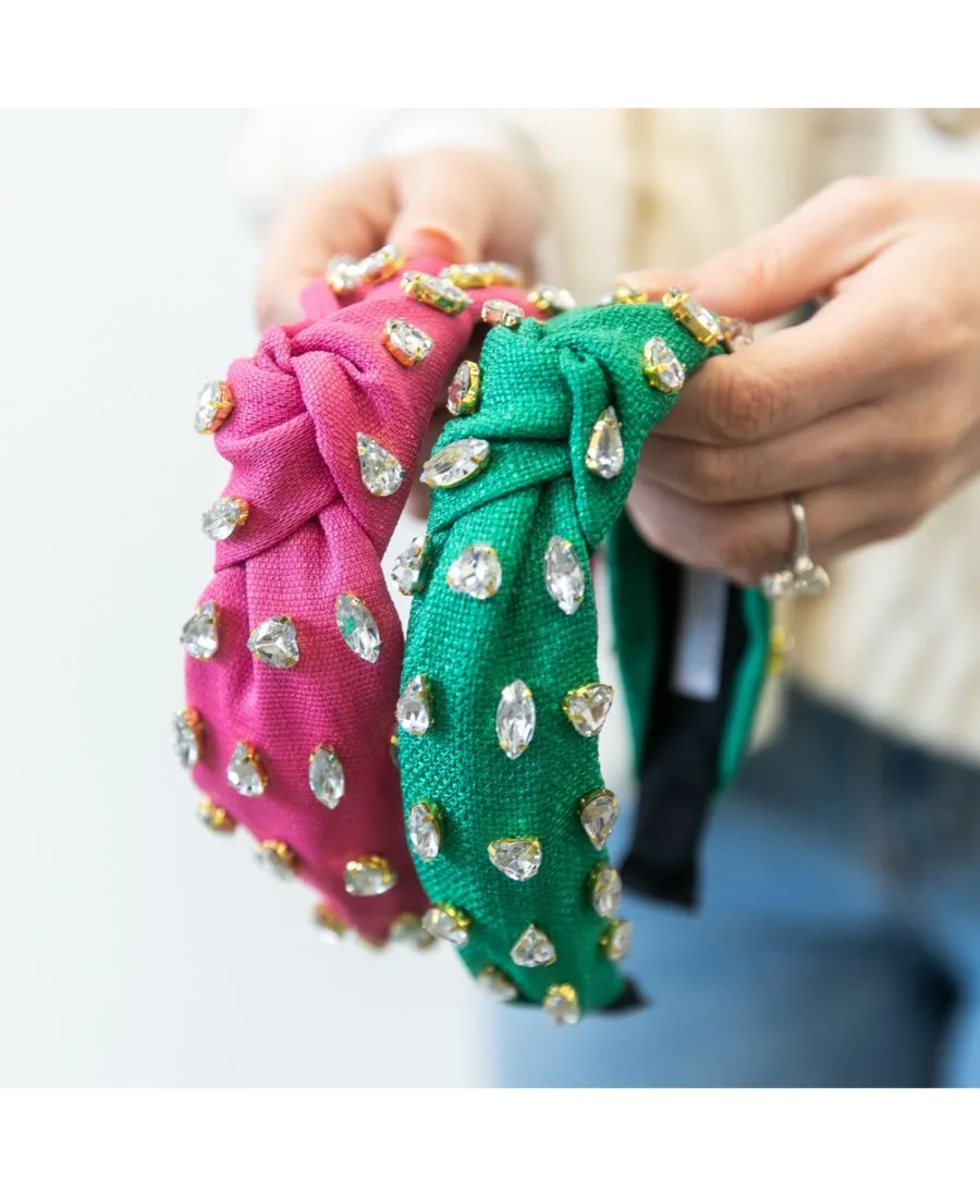 Headbands of Hope Традиционная женская плетеная повязка на голову - ярко-розовый цвет с драгоценным камнем — фото 3