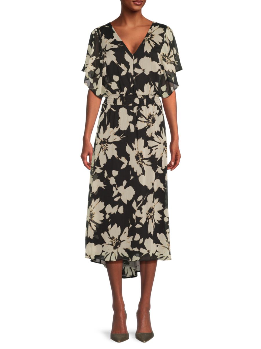

Платье миди с принтом и рукавами-крылышками DKNY, цвет Black Khaki Multi