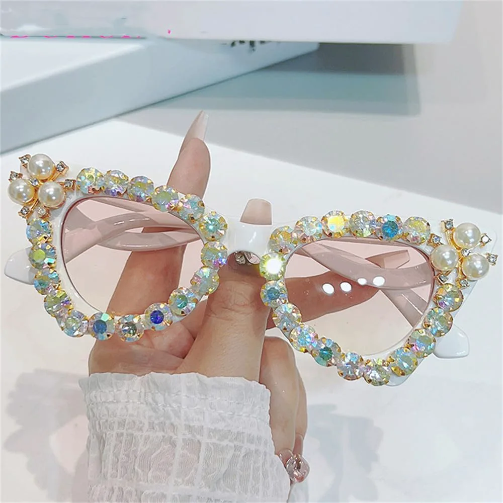 

2027 Блестящие женские солнцезащитные очки, жемчужные очки, женские солнцезащитные очки UV400, градиентные очки со стразами, мужские очки MTZJH, Red Gray