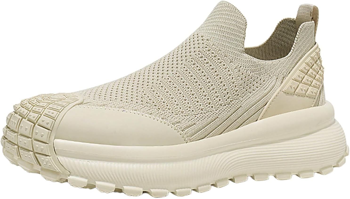 

Мужские кроссовки слипоны для ходьбы, сетчатые кроссовки для бега по дороге, удобные легкие кроссовки с амортизацией, дышащие вязаные повседневные кроссовки Generic, бежевый