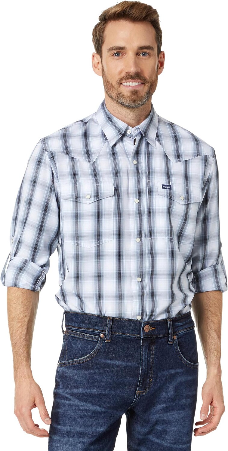 

Лонгслив Wrangler Performance Long Sleeve Snap Plaid, цвет Blue/White