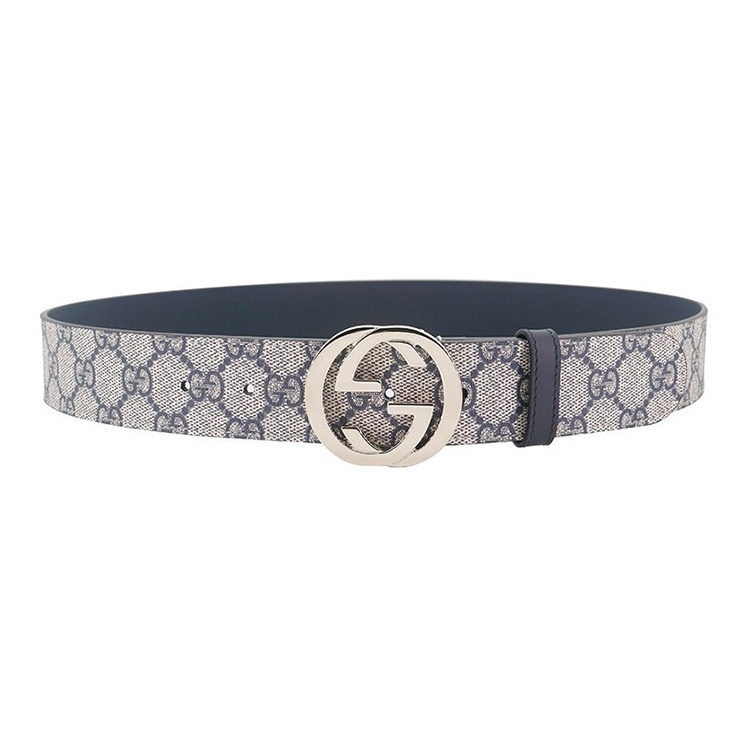 

GUCCI Кожаный ремень с двойной застёжкой унисекс бежево-голубой шириной 3,5 см, Beige Blue