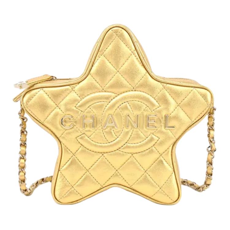 

Одноручная кожаная сумка-клатч через плечо женская золотистая CHANEL