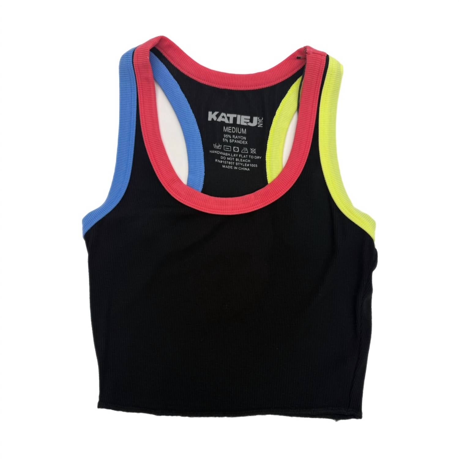 

Детский майка-топ с рюшами Junior Livi в черном цвете с разноцветной отделкой KatieJnyc