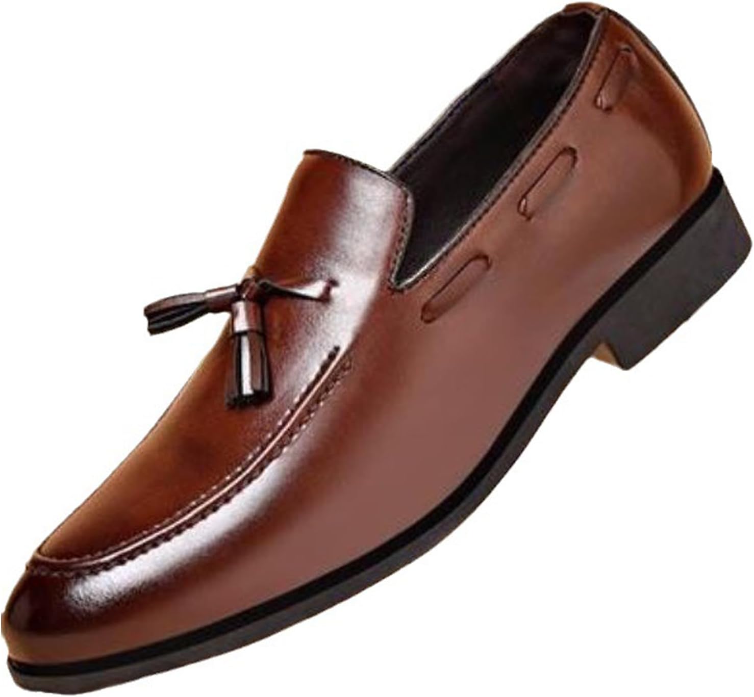 

Мужские винтажные кожаные лоферы с кисточками, модные туфли с заостренным носком без шнурков для смокинга, повседневные деловые нескользящие туфли Amazideal, коричневый