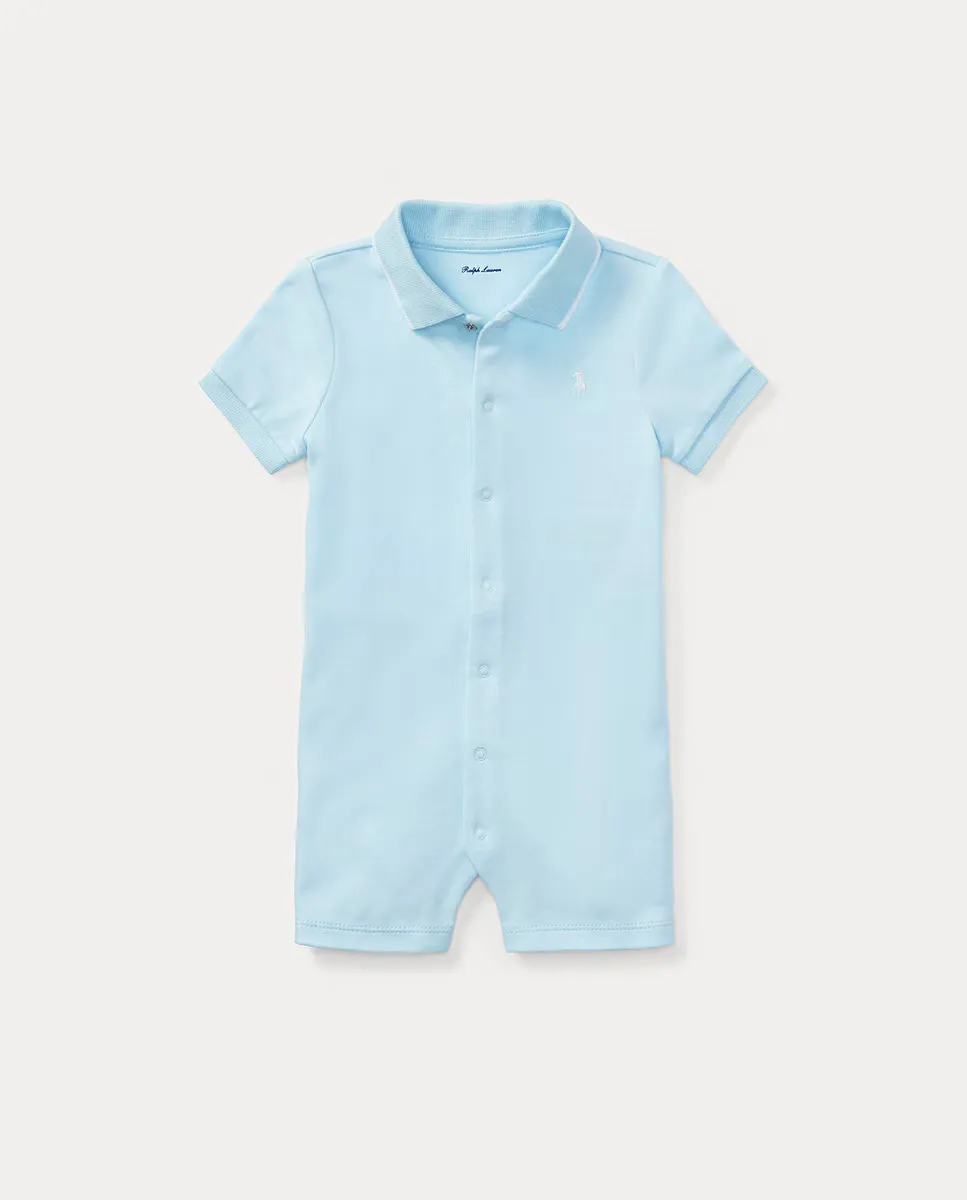 

Хлопковый комбинезон для мальчика с вырезом поло Polo Ralph Lauren, голубой