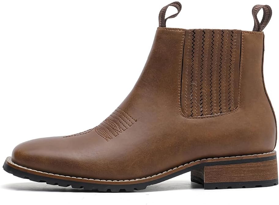 

Мужские западные челси с квадратным носком, ботинки на щиколотку из искусственной кожи с эластичными боковыми вставками и многослойным деревянным каблуком Generic, светло-коричневый