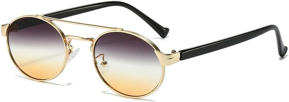 

Винтажные металлические солнцезащитные очки с двойной перемычкой, овальные, для женщин, в стиле панк, для мужчин, градиентные, с защитой от УФ-излучения UV400 HDUBFY, Black Gray Yellow