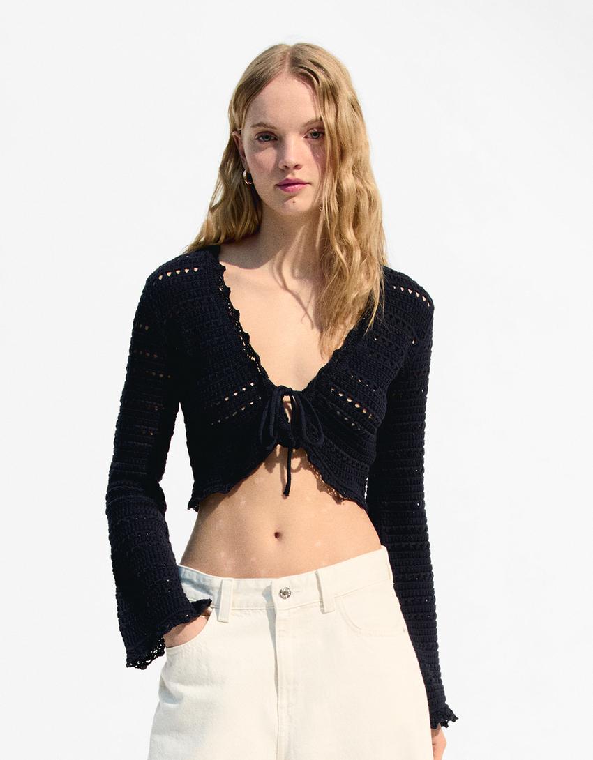

Ажурный кардиган в деревенском стиле Bershka, синий