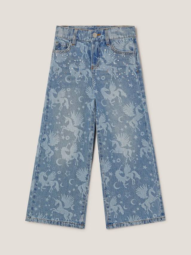 

Детские джинсы-клеш с принтом единорога Monsoon, Blue