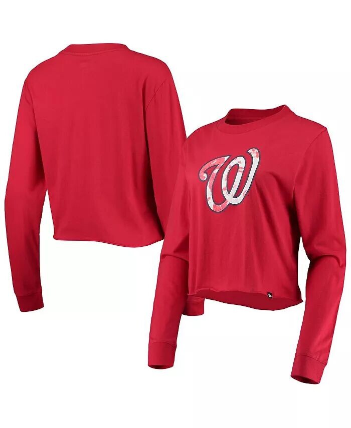 

Женская красная укороченная футболка из джерси с длинными рукавами Washington Nationals Baby Jersey New Era