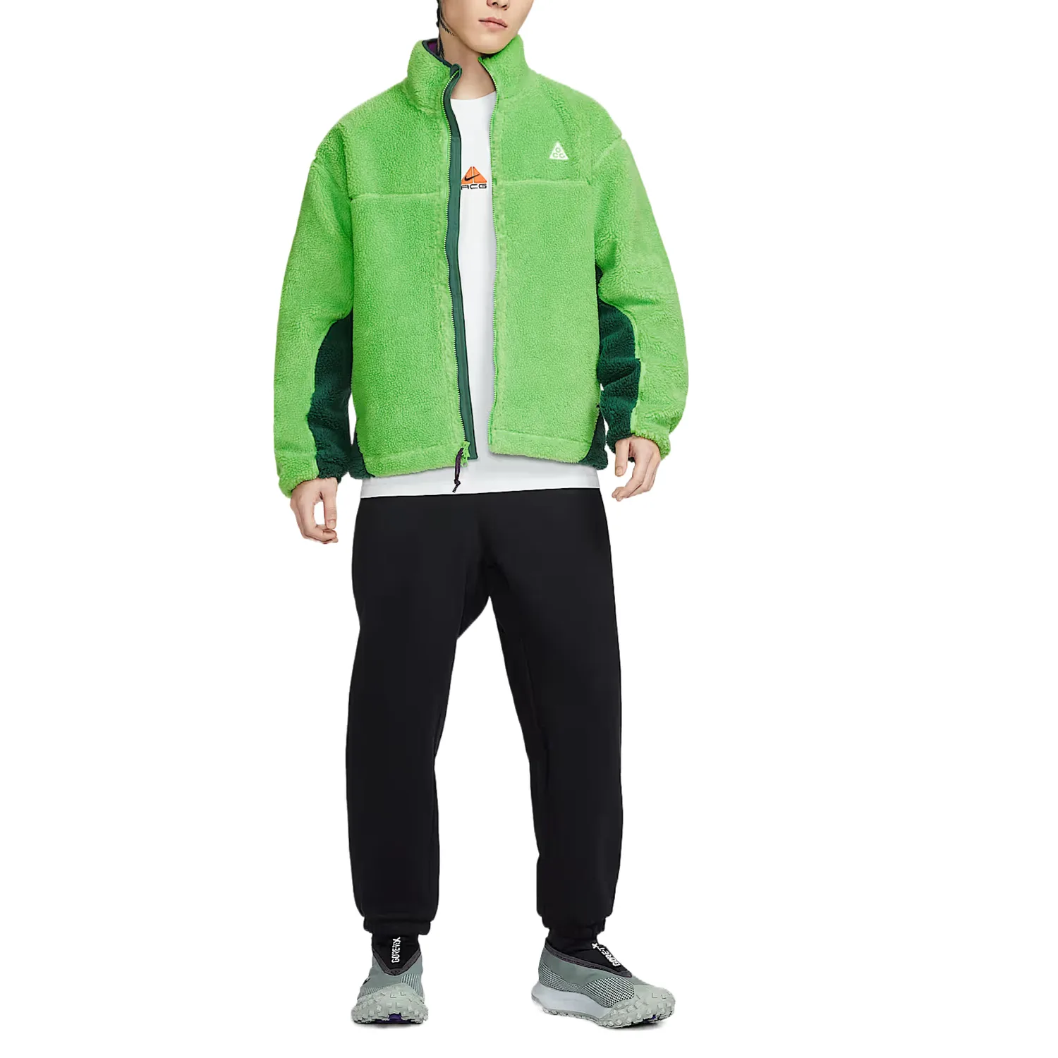 Nike Куртка ACG мужская с воротником стойкой в цветах ярко-зеленый, зеленый пихта, ярко-фиолетовый, горный белый — фото 4