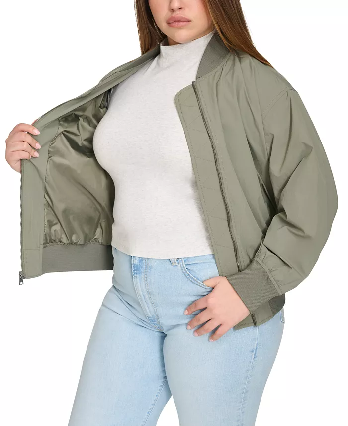 Модная облегченная бомбер-куртка на молнии для полных Levi's, серый — фото 4
