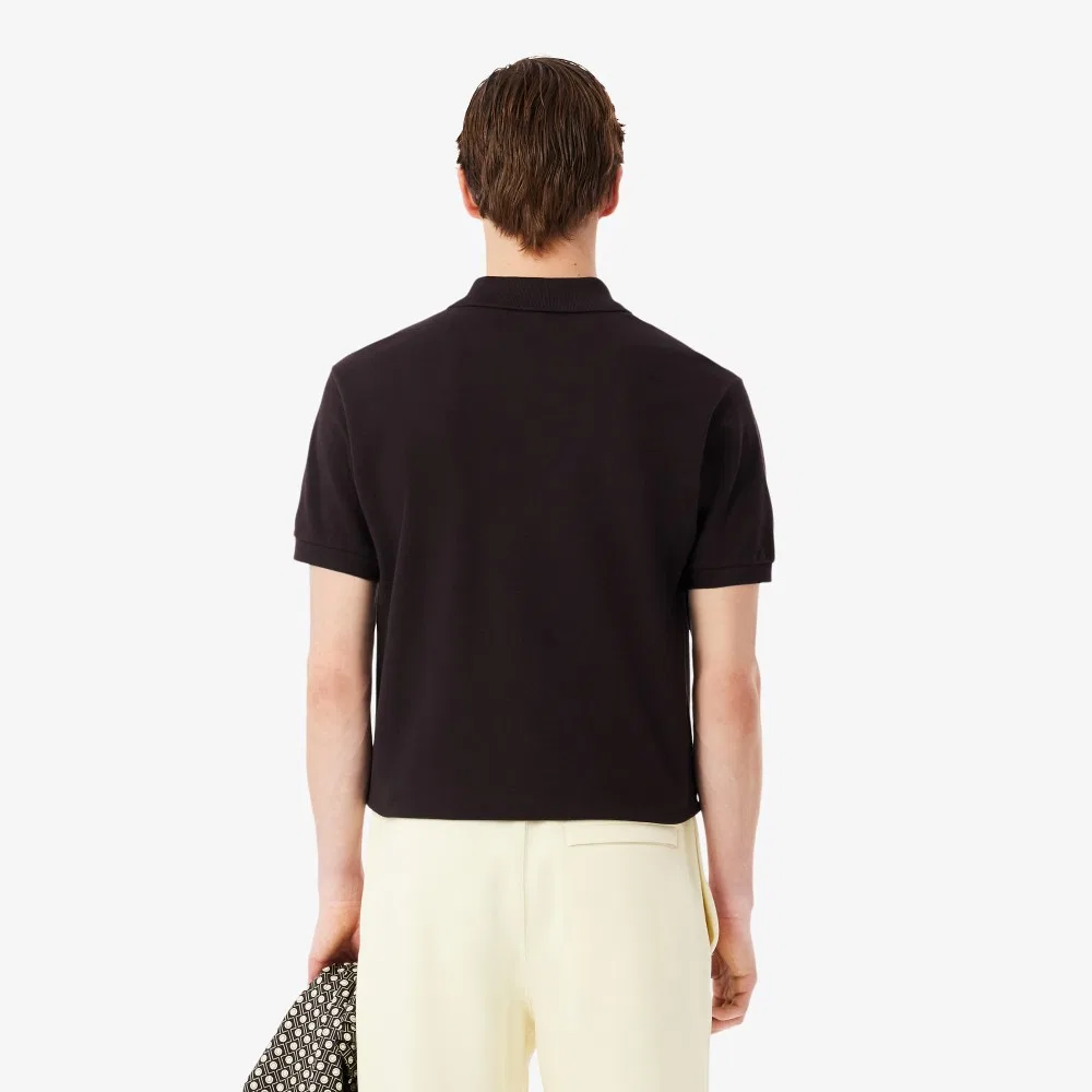 Мужская футболка-поло Lacoste Croc Signature свободного кроя с коротким рукавом коричневая — фото 3
